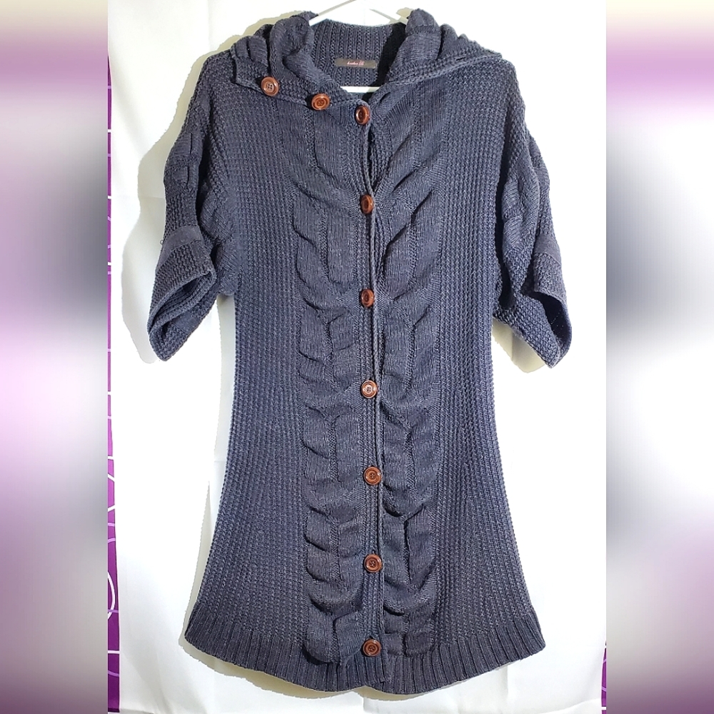 Heather B Dary Grey Knit T-Shirt Long Cardigan/Sweater - Size Petite Medium